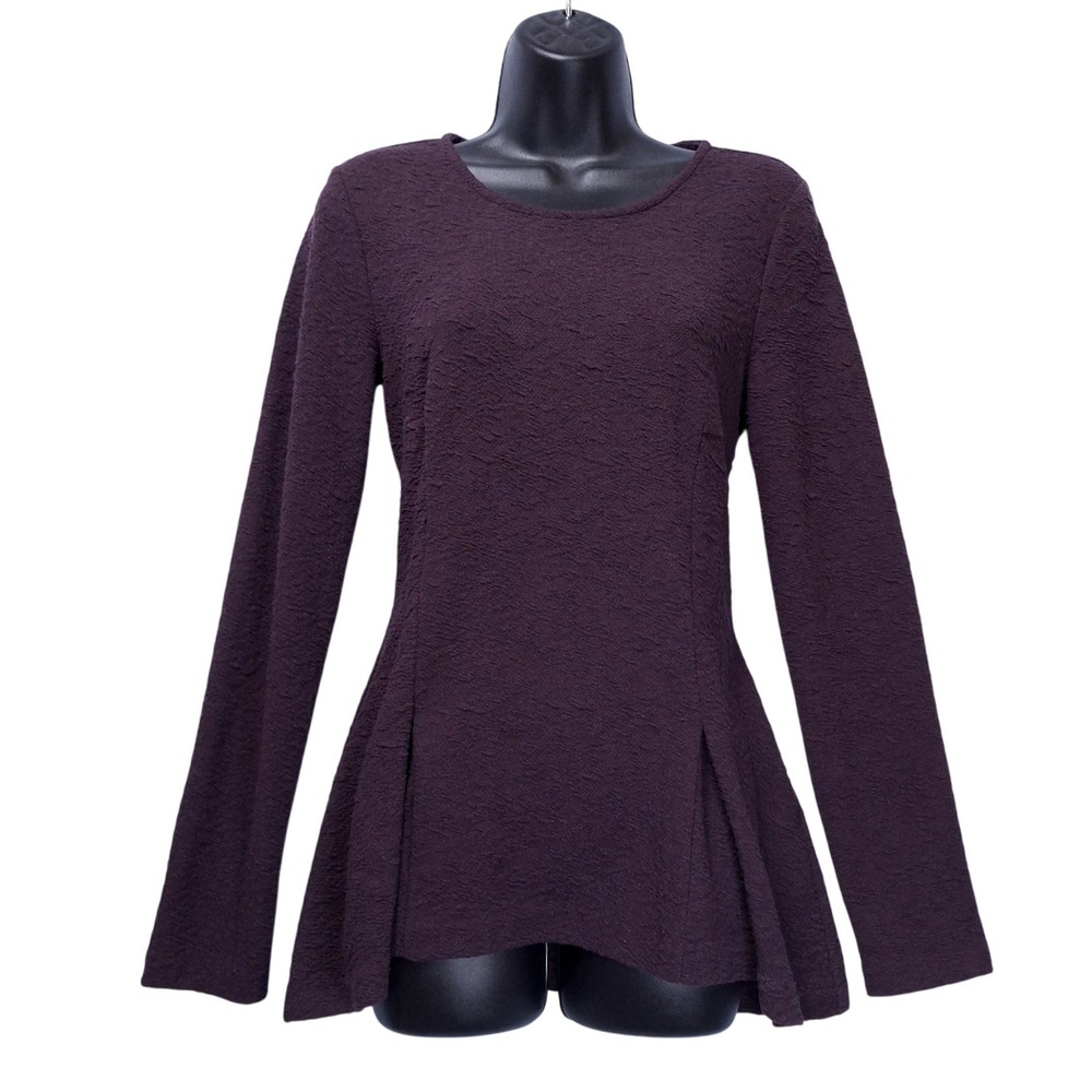 Armani Exchange Purple Textured Peplum Top Long Sleeve Back Zip Eggplant Small‎
